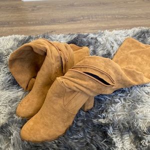 Over the knee tan boots